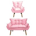 Ver imagem 1 de Kit 01 Poltrona e 01 Namoradeira Mariana Suede Rosa Bebê Slk Decor