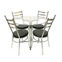 Ver imagem 1 de Conjunto de Mesa Redonda com 4 Cadeiras Cromadas Reforço Assento Preto e Tampo de Vidro