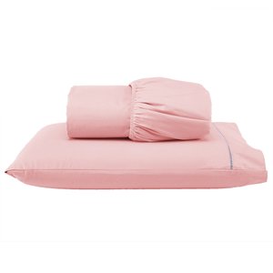 Roupa de Cama Solteiro 400 Fios 2 Peças Ponto Palito Cor:rosa