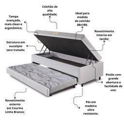 Bicama Box Baú 88x188 Corino Linho com Colchão de Espuma Ecoline D20 Ecoflex - 5