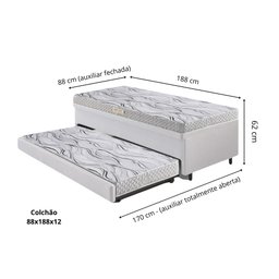 Bicama Box Baú 88x188 Corino Linho com Colchão de Espuma Ecoline D20 Ecoflex - 2
