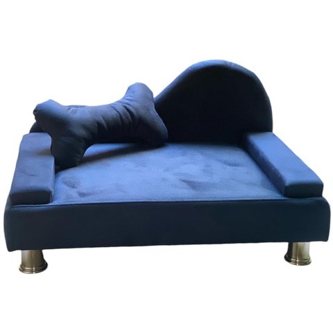 Puff Pet Cama Estofada com Almofada para Cachorro Amora E01 Suede Azul Marinho - Inoviza