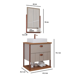 Armário para Banheiro com Cuba 60cm em Mdf Portinari Mgm Marrom - 2