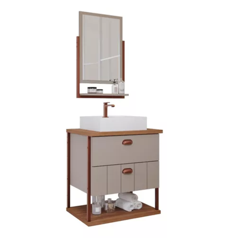 Armário para Banheiro com Cuba 60cm em Mdf Portinari Mgm Marrom