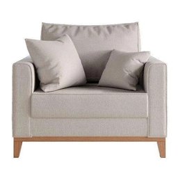 Poltrona Beny Pés e Base em Madeira Linho Cru Rr Decor - 1