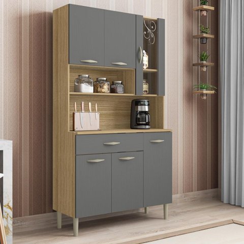 Armário de Cozinha Compacta 6 Portas 1 Gaveta Golden - Freijó/gris