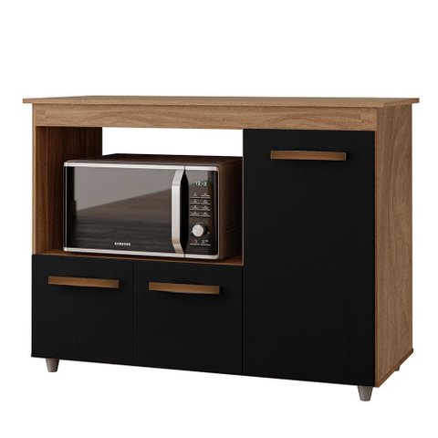 Balcao Multiuso Forno 3p 114 Cm Liza Savana Preto Mobbs