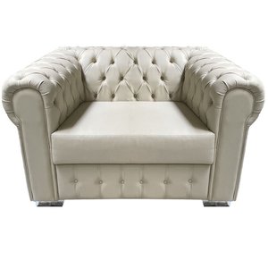 Sofá Chesterfield Capitonado em Courino Bege - 1 Lugar