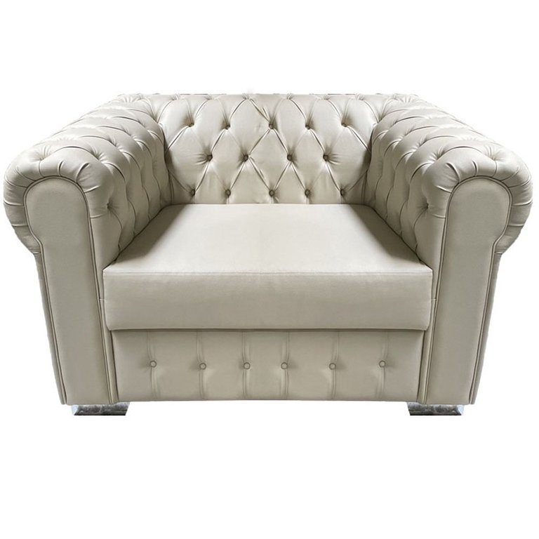 Sofá Chesterfield Capitonado em Courino Bege - 1 Lugar