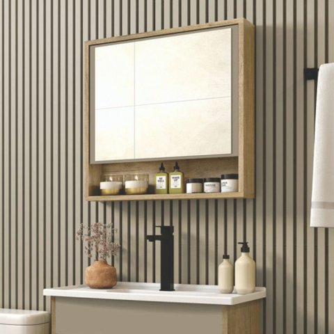 Armário Espelheira Banheiro Luca 53cm 1 Porta 1 Nicho