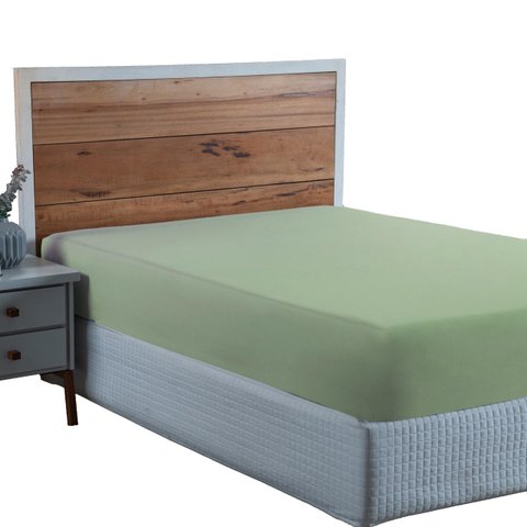 Lençol Queen Size 100% Algodão Percal 300 Fios com Elástico Forro de Cama:verde Bebe