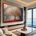 Ver imagem 2 de Quadro Decorativo Árvore Dourada com Lindas Folhas 150x100cm Moldura Dourada