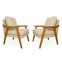 Ver imagem 1 de Conjunto Poltrona Flavia Estilo Mona Linho Bege Pés Madeira