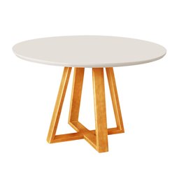 Mesa Jantar 100cm Tampo Mdf/vidro Redonda 4 Lugares Pés Madeira Maciça Mel/offwhite - 2