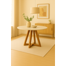 Mesa Jantar 100cm Tampo Mdf/vidro Redonda 4 Lugares Pés Madeira Maciça Mel/offwhite - 1