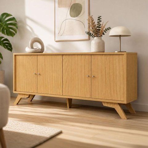 Balcão Buffet Aparador 180cm com 4 Portas Lisas com Puxadores Metálicos 100% MDF Dalla Costa Cor: