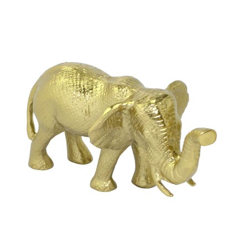 Escultura Decorativa Elefante de Metal Dourado 24cm Paris Luz
