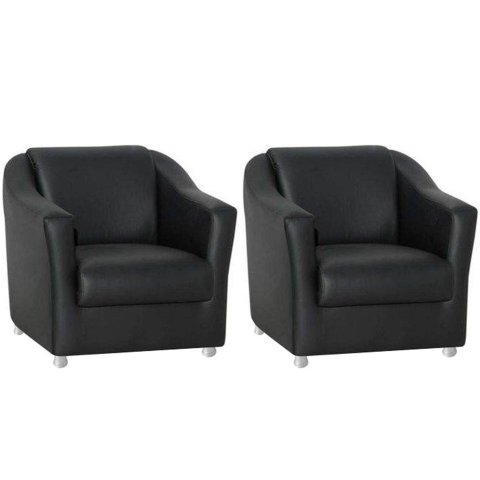 Kit 2 Poltronas Decorativa Biane Couro Preto Pés Cromado Ms Decor