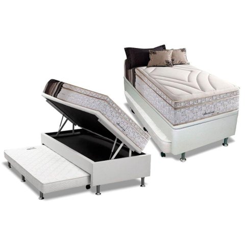 Cama Box Baú C/auxiliar Solteiro: Colchão Molas Herval Maxspring American + Base Branco(88x188)