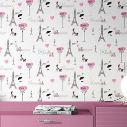 Papel de Parede Adesivo Lavável Quarto Feminino Juvenil Rosa Paris Teen - 1