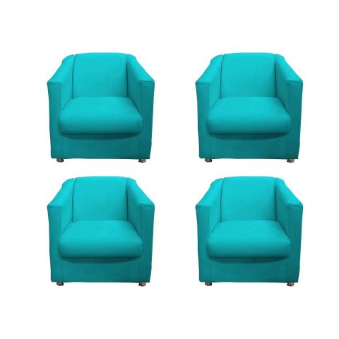 Kit 4 Poltronas Decorativa Biane Suede Azul Tifany Pés Cromado Ms Decor