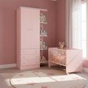 Ver imagem 1 de Quarto Bebe Infantil Doce Sonho Berço Reto Rodizio e Guarda Roupas 2 Portas 3 Gavetas Qmovi