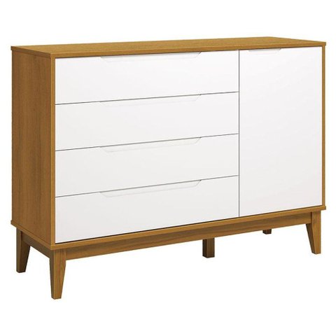 Cômoda com Porta Classic Elfe Branco Acetinado Savana Amadeirado - Reller