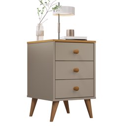 Mesa de Cabeceira 3 Gavetas Mdf Retro Pés em Madeira Agata:cinza Nature - 1