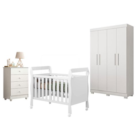 Guarda Roupa Florida com Gaveteiro Soft e Berço Americano Soninho Branco Acetinado - Tigus