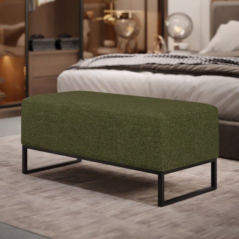 Puff Decorativo Sala de Estar Cléo 90cm Base de Ferro Preto W01 Linho Verde- Lyam Decor