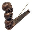 Ver imagem 4 de Incensário Régua 3 Crânios Cobreado 26 cm em Resina