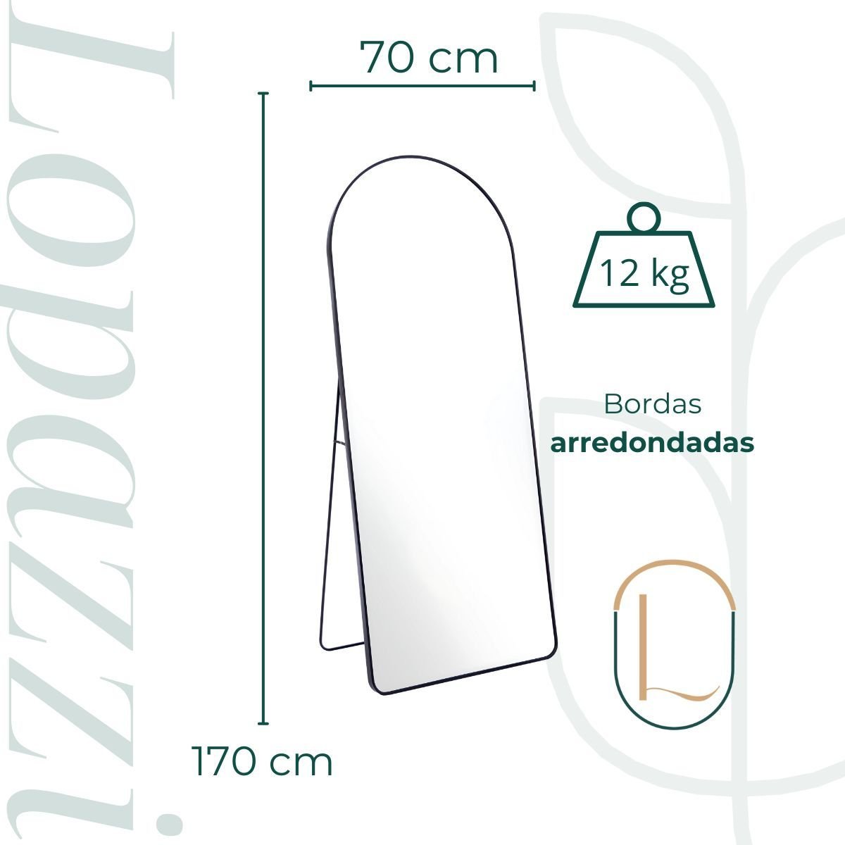 Espelho Grande Oval Base Reta com Moldura Metal Corpo Inteiro 170 X 70 Cm C/suporte de Chão - 6
