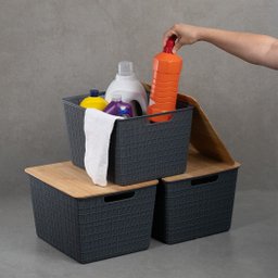 Kit 3 caixas organizadoras tampa de bambu 18l cinza - Oikos - 7