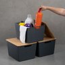 Kit 3 caixas organizadoras tampa de bambu 18l cinza - Oikos - 7