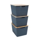 Ver imagem 1 de Kit 3 caixas organizadoras tampa de bambu 18l cinza - Oikos