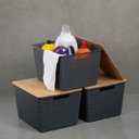 Ver imagem 6 de Kit 3 caixas organizadoras tampa de bambu 18l cinza - Oikos