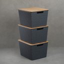 Ver imagem 4 de Kit 3 caixas organizadoras tampa de bambu 18l cinza - Oikos