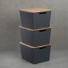 Kit 3 caixas organizadoras tampa de bambu 18l cinza - Oikos - 4