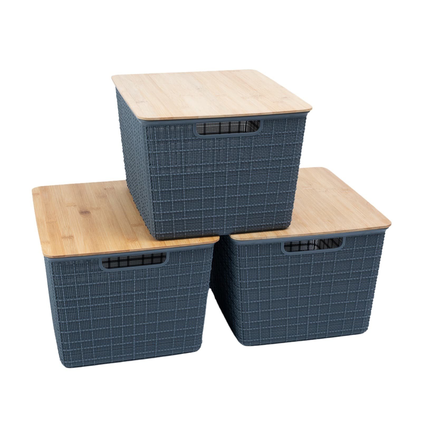 Kit 3 caixas organizadoras tampa de bambu 18l cinza - Oikos - 8