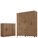 Ver imagem 1 de Kit Guarda-roupa Casal 6 Portas com Cômoda Sapateira 4 Gavetas Lisa Carvalho Oak