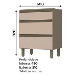 Balcão Henn Connect 3 Gavetas Sem Tampo 60 cm C63-35 - 2 Balcão Henn Connect 3 Gavetas Sem Tampo 60 cm C63-35 - 2