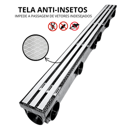 Ralo Trilho Linear Inox 1 Metro X 8 Cm Quintal Varanda Coleta de Água da Chuva Multi Saídas 50mm ( 8 - 7