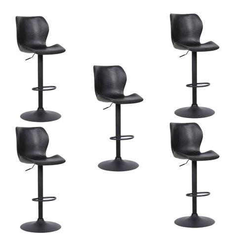 Kit 5 Banquetas Base em Aço Giratória Naboo Com Regulagem de Altura PU Preto - Gran Belo