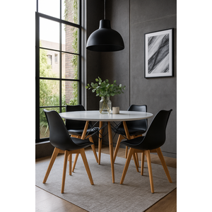 Jogo Jantar Sala Cozinha Mesa Redonda 100cm Eiffel Branco com 4 Cadeiras Leda Wood Preta