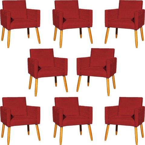 Kit 8 Poltronas Nina para Recepção Suede Cores Pé Palito 30cm Castanho - Suede