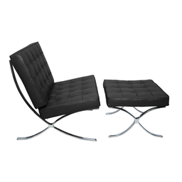 Poltrona com Banqueta Barcelona Base Inox Couro Ecologico:preto - 4