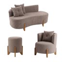 Ver imagem 1 de Kit Decorativo Sofá Curvo Orgânico + 01 Puff e Poltrona Luna Boucle Cappuccino - Montanaris Decor