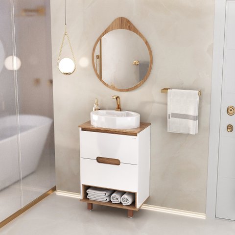 Conjunto Beatriz 60cm com Pés Espelho Gota - Fabribam Branco/catedral