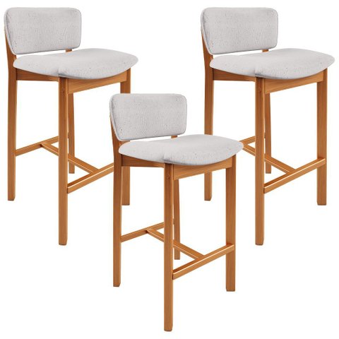 Kit 03 Banquetas Alta para Cozinha Sala de Jantar Bar Dara L02 Linho Cinza - Lyam Decor