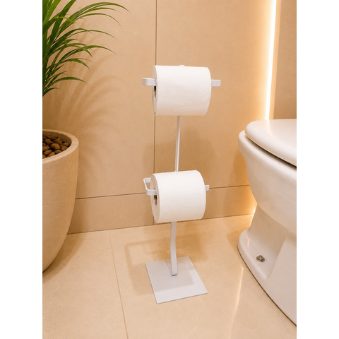 Suporte de Papel Higiênico Branco Premium de Chão Turim Barra Chata Reforçado para Banheiros